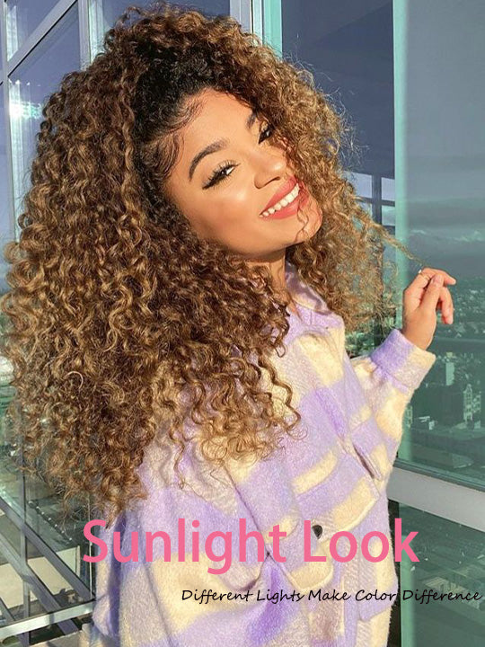 [3 In 1 Half Wig] Mix Brown Highlight Water Wave Glueless Invisi Drawstring Cheap Human Hair Wig
