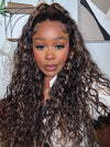 Kisslove Black Hair With Brown Highlights Water Wave Wig Pre Everything Invisi Drawstring 360 Lace Frontal Wig