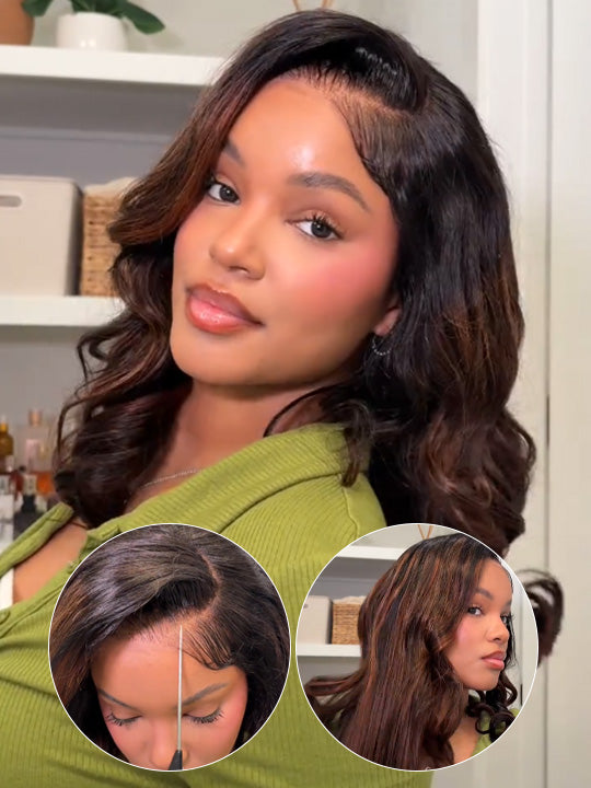 Pre Styled Side Part Colored Body Wave Bob Wig Glueless Drawstring Ready to Go Wigs - KissLove Hair