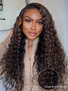 Kisslove Black Hair With Brown Highlights Water Wave Wig Pre Everything Invisi Drawstring 360 Lace Frontal Wig