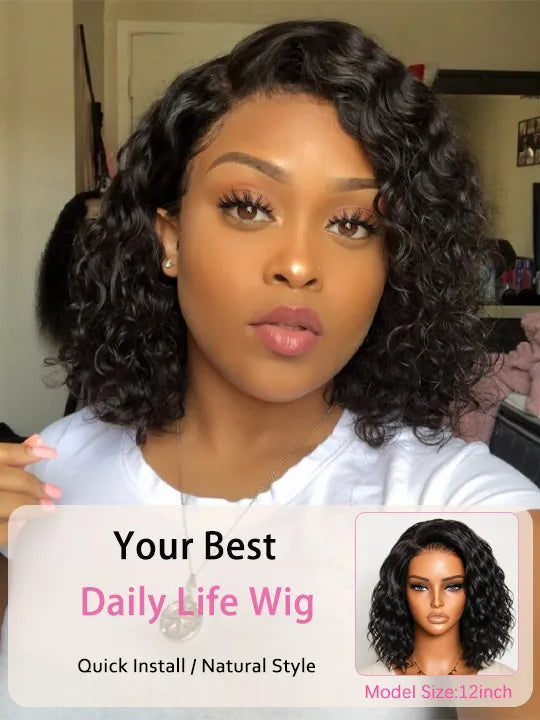 Pre Styled Natural Loose Wave 7x5 Lace Front Bob Wig Glueless Water Wave Short Bob Wigs