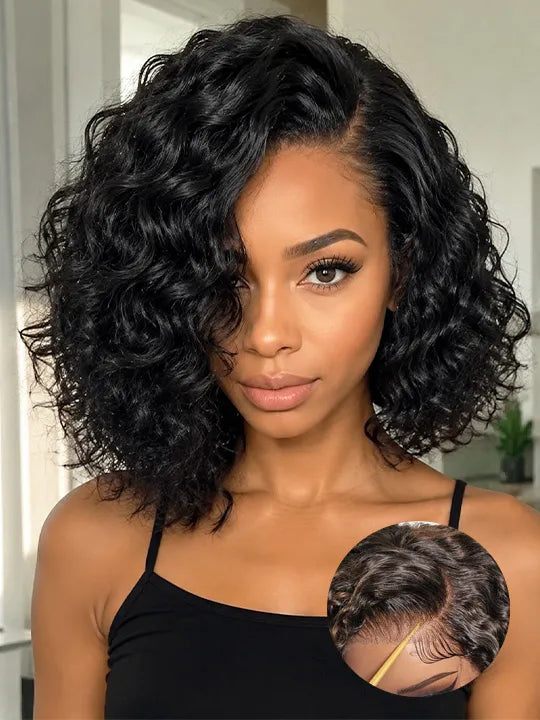 Water Wave Pull & Go Pre Styled 7x5 Lace Front Bob Wig Glueless Natural Wave Short Bob Wigs - KissLove Hair