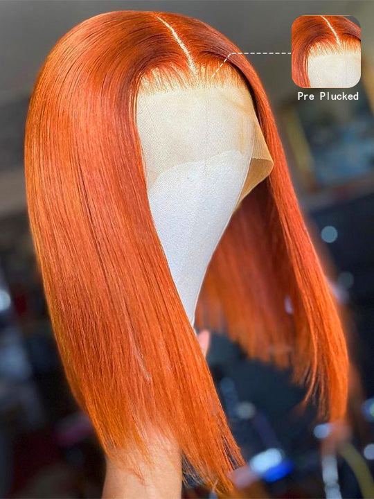 Ginger Color Short Bob Wig Pre Plucked 13x4 Lace Frontal Glueless Pull & Go Drawstring Wig