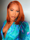 Ginger Color Short Bob Wig Pre Plucked 13x4 Lace Frontal Glueless Pull & Go Drawstring Wig