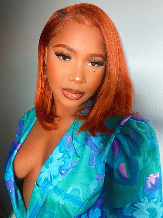 Ginger Color Short Bob Wig Pre Plucked 13x4 Lace Frontal Glueless Pull & Go Drawstring Wig