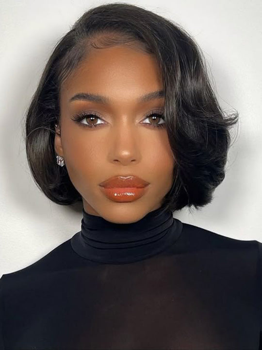 Pre Layered Yaki Straight Pixie Cut Bob Wig 6x4.5 Glueless Honey Blonde Highlight Short Bob Wigs