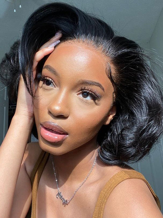 Pre Layered Yaki Straight Pixie Cut Bob Wig 6x4.5 Glueless Honey Blonde Highlight Short Bob Wigs