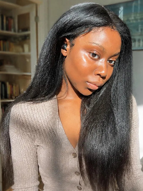 Kisslove Newborn Hairline Kinky Straight Hair Invisi-Drawstring 360 Lace Wig Pre Everything Glueless Wigs