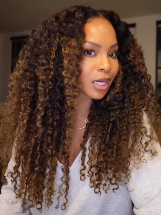 Ombre Black to Chestnut Brown Burmese Curly With Finger Coil Ends Wig Pull Go Invisi Drawstring Wig
