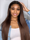 Ombre Brown  Silky Straight Hair Full Lace Wig Fake Scalp Colored Lace Frontal Wig