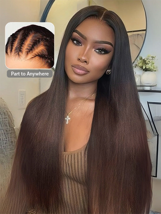 Ombre Black To Brown Light Yaki Straight Wig 4x4/6x4.5/13x4 Pre Max Pull Go Drawstring Wig - Kisslove Hair