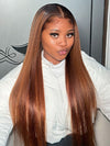 Ombre Brown Hair With Black Roots 5x5 13x4 13x6 Lace Wigs Straight Human Hair Wigs - KissLove Hair