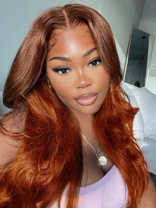 Kisslove Hair Pre Everything Ombre Rich Brown To Ginger Color 3D Body Wave Glueless Lace Frontal Wig