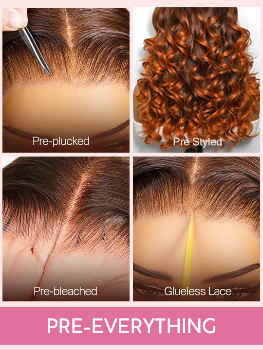 Kisslove Hair Pre Everything Ombre Rich Brown To Ginger Color 3D Body Wave Glueless Lace Frontal Wig