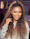 Kisslove Ombre Brown Glueless Water Wave Wig Chocolate Brown Hair Invisi-Drawstring Cap 360 Lace Wig