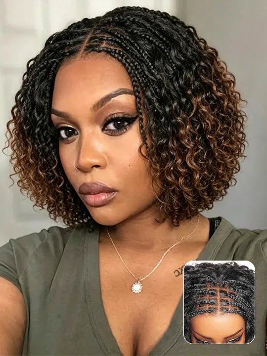 Ombre Brown Water Wave Boho Braided Wig Glueless Boho Braided Human Hair Wigs Kisslove Hair - KissLove Hair