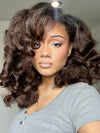 [3 In 1 Half Wig] Flip Over Half Wig Ombre Brown Yaki Straight Human Hair Wigs