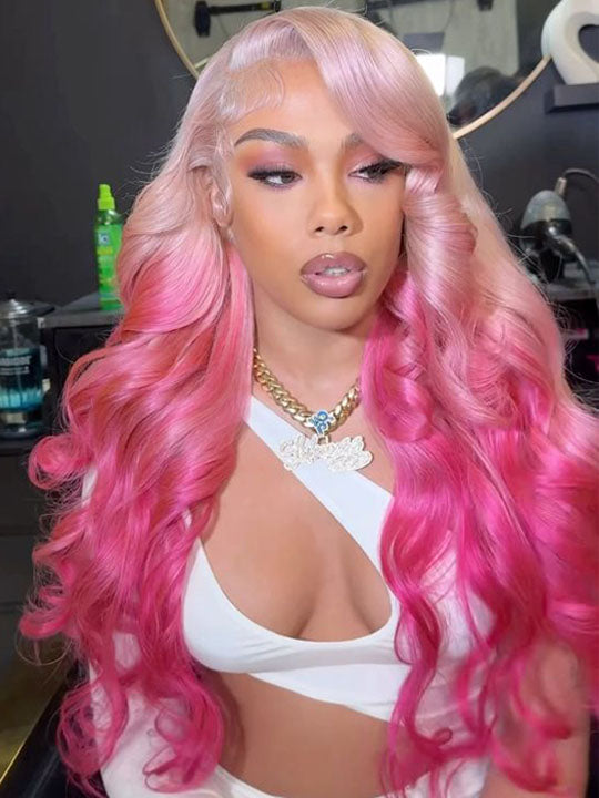 Colored Ombre Wig 3D Body Wave 13x4 Lace Frontal Human Hair Wigs