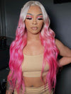 BOGO Ombre Color Pink/Blue 13x4 Lace Front Wig Pre Bleached Colored Human Hair Wigs
