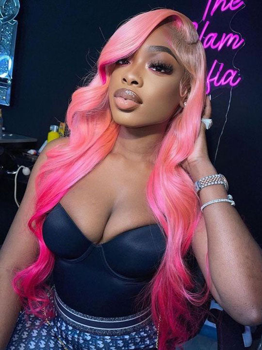 Colored Ombre Wig 3D Body Wave 13x4 Lace Frontal Human Hair Wigs