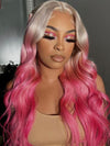 BOGO Ombre Color Pink/Blue 13x4 Lace Front Wig Pre Bleached Colored Human Hair Wigs