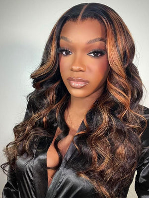 Kisslove Invisi-Drawstring Snug Fit 360 Lace Wig Glueless Black Hair With Brown Highlights - Kisslove Hair