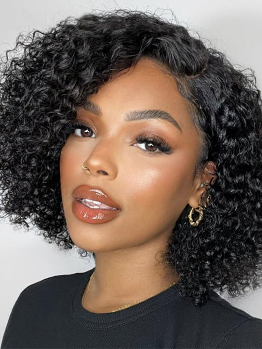 Pre Styled Pixie Curly Hair Glueless Side Part Lace Wig Bomb Hairstyle 100% Human Hair Wigs - KissLove Hair