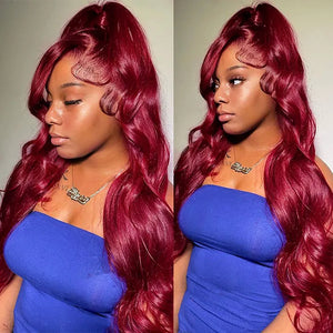 99j Burgundy 360 Lace Frontal Wig Pre Plucked Body Wave Human Hair Wigs - Kisslove Hair