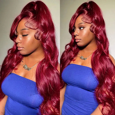 99j Burgundy 360 Lace Frontal Wig Pre Plucked Body Wave Human Hair Wigs - Kisslove Hair