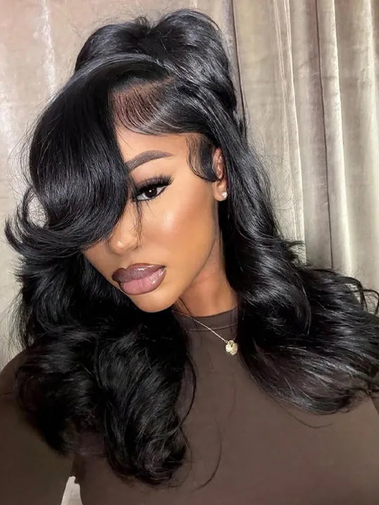 HD Lace Side Part Bob Wig Pre-Styled With Curtain Bangs Glueless 12 Inch Body Wave Bob Wigs Human Hair Glueless Short Cut Body Wave  main image 4