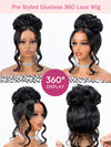 KissLove Pre Styled Flexible Fit Invisi-Drawstring 360 Lace Wig Body Wave High Bun Style Wig with Bangs