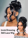 KissLove Pre Styled Flexible Fit Invisi-Drawstring 360 Lace Wig Body Wave High Bun Style Wig with Bangs