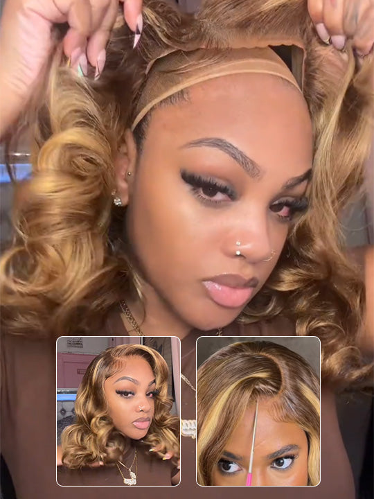 Pre Styled Side Part Colored Body Wave Bob Wig Glueless Drawstring Ready to Go Wigs - KissLove Hair