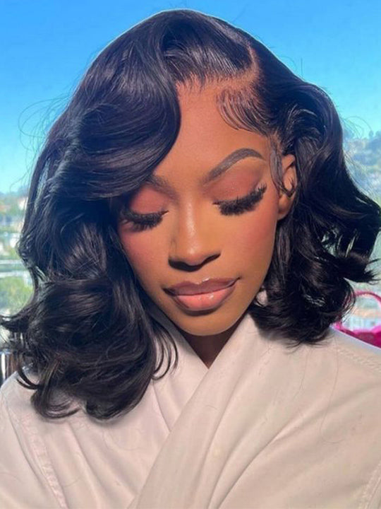 Pre Styled Side Part Body Wave Bob Wig Glueless Invisi-Drawstring Ready to Go Short Bob Wigs - KissLove Hair