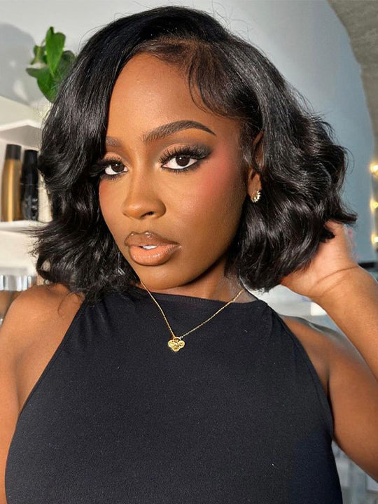 Pre Styled Side Part Body Wave Bob Wig Glueless Invisi-Drawstring Ready to Go Short Bob Wigs - KissLove Hair