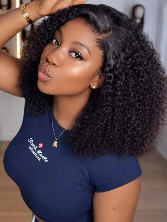 Pre Styled Pixie Curly Hair Glueless Side Part Lace Wig Bomb Hairstyle 100% Human Hair Wigs - KissLove Hair