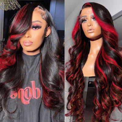 Red Highlight Wig, 100% Human Hair Lace Front Wigs- KissLove Hair
