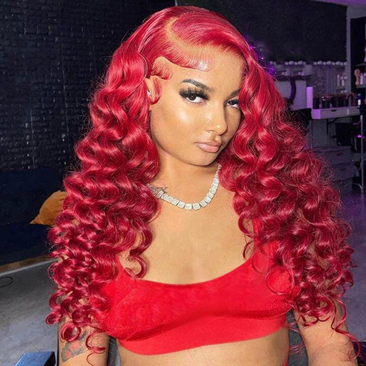 Red Wig Dyed From 613 Blonde Hair 13x4 HD Lace Front Human Hair Wigs 180% Density - KissLove Hair