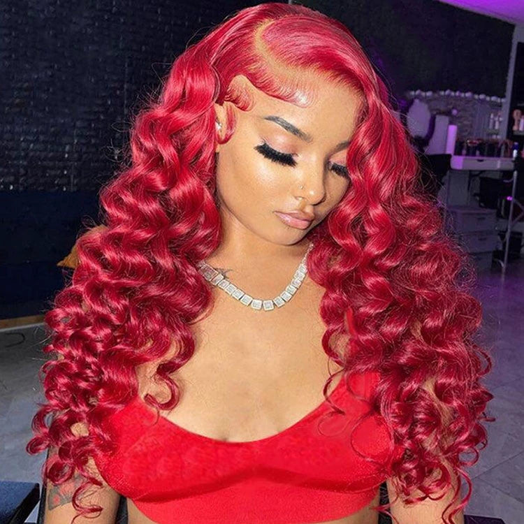 Red Wig Dyed From 613 Blonde Hair 13x4 HD Lace Front Human Hair Wigs 180% Density - KissLove Hair