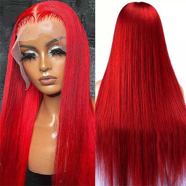 Red Wig Dyed From 613 Blonde Hair 13x4 HD Lace Front Human Hair Wigs 180% Density - KissLove Hair