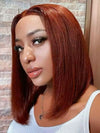Reddish Brown Light Yaki Straight Short Bob Wig Silk Press Yaki Straight Pull Go Drawstring Wig