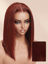 Reddish Brown Light Yaki Straight Short Bob Wig Silk Press Yaki Straight Pull Go Drawstring Wig
