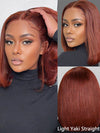 Reddish Brown Light Yaki Straight Short Bob Wig Silk Press Yaki Straight Pull Go Drawstring Wig