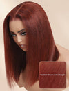 Reddish Brown Light Yaki Straight Short Bob Wig Silk Press Yaki Straight Pull Go Drawstring Wig