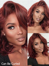 Reddish Brown Light Yaki Straight Short Bob Wig Silk Press Yaki Straight Pull Go Drawstring Wig