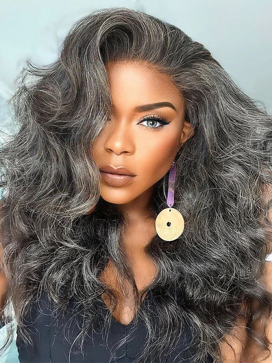 Glueless Salt and Pepper 3D Body Wave 13x4 Lace Front Lace Wigs For Women - KissLove Hair