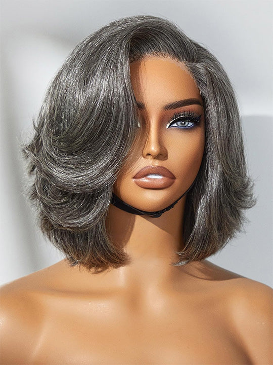 Kisslove Hair Pre Layered Salt and Pepper Straight Hair 13x4 Lace Frontal Bob Wig - KissLove Hair
