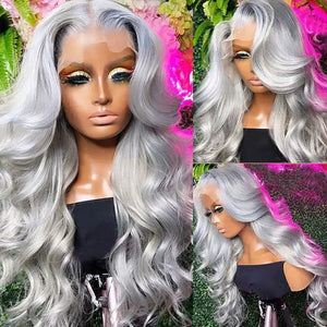 Silver Grey Human Hair Wig 3D Body Wave 13x4 HD Lace Wigs - KissLove Hair