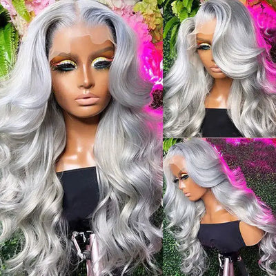 Silver Grey Human Hair Wig 3D Body Wave 13x4 HD Lace Wigs - KissLove Hair