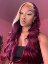 Red Hair With Blonde Skunk Stripe Wig Highlights Hair 3D Body Wave 13x4 Lace Wigs - KissLove Hair
